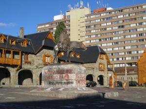 Swiss-like buildings in Bariloche - not the tower block in the background